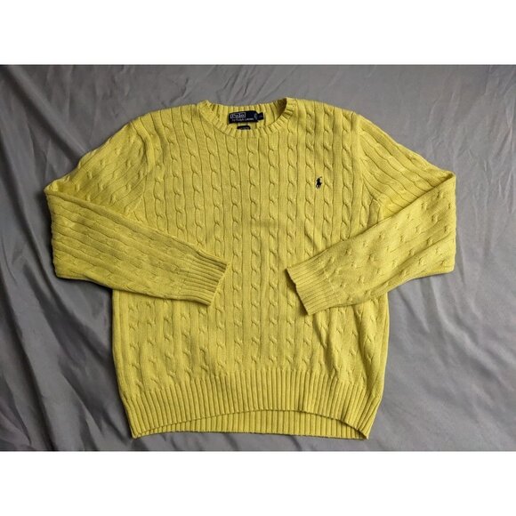 Vintage Polo Ralph Lauren Sweater Yellow Cable Knit Crewneck Mens Size XL - Picture 1 of 9